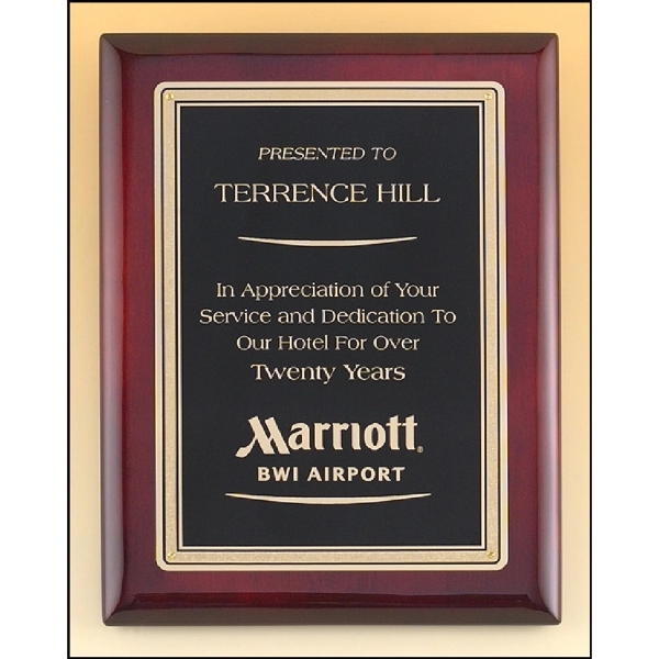 Rosewood Piano Finish Plaque with Black Brass Plate - Rosewood Piano Finish Plaque with Black Brass Plate - Image 0 of 1