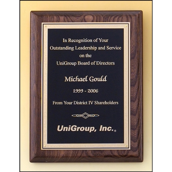 Walnut Stained Piano Finish Plaque with Brass Plate - Walnut Stained Piano Finish Plaque with Brass Plate - Image 0 of 1