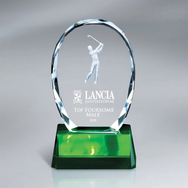 Crystal Oval with Green Base & Golfer (lrg) - Crystal Oval with Green Base & Golfer (lrg) - Image 0 of 0