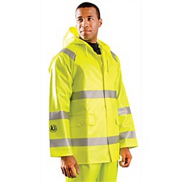 Occunomix® Flame Resistant Hi-Vis Rain Jacket. - Occunomix® Flame Resistant Hi-Vis Rain Jacket. - Image 0 of 2