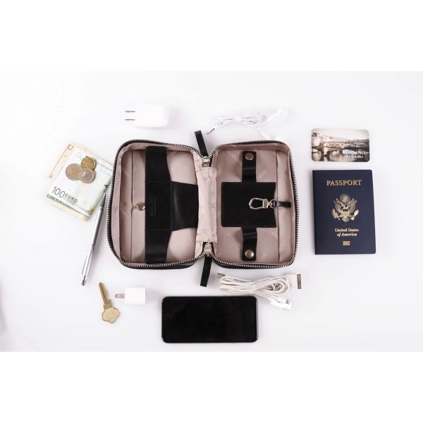 Handmade Calf Leather Carryall Tech Kit - Onyx - Handmade Calf Leather Carryall Tech Kit - Onyx - Image 3 of 10