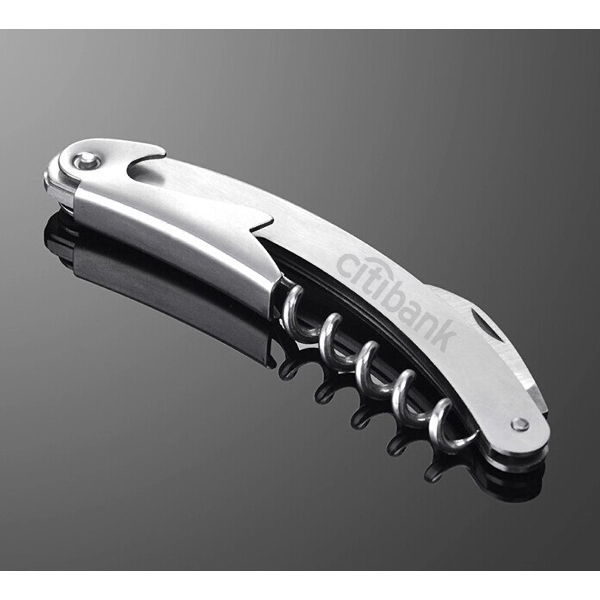 Stainless Steel Wine Opener- Cutter Blade, Corkscrew & Lever - Stainless Steel Wine Opener- Cutter Blade, Corkscrew & Lever - Image 0 of 0