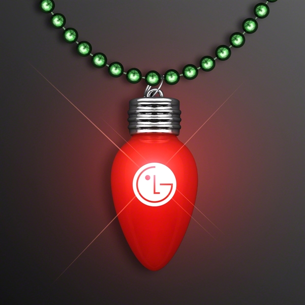 Blinking Red Bulb Christmas Charm on Green Beads - Blinking Red Bulb Christmas Charm on Green Beads - Image 0 of 1