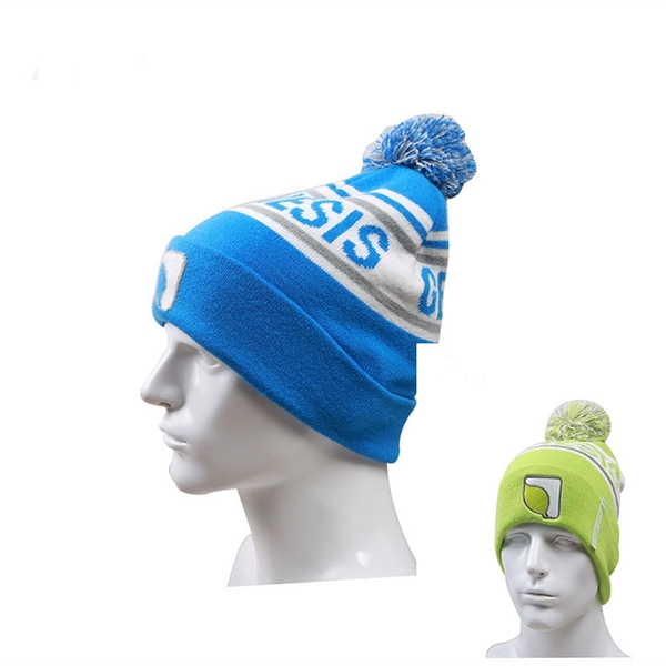 Custom Jacquard Knit Pom Beanie - Custom Jacquard Knit Pom Beanie - Image 6 of 6