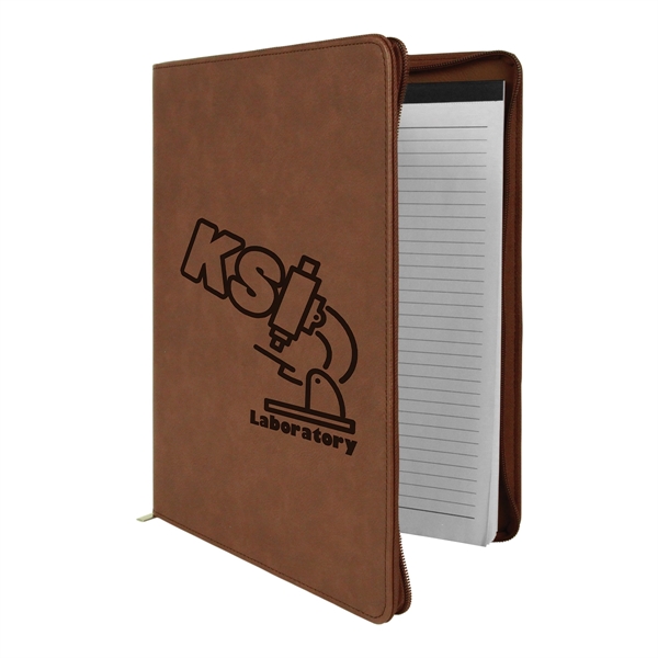 9 1/2" x 12" Leatherette Dark Brown Portfolio with Zipper - 9 1/2" x 12" Leatherette Dark Brown Portfolio with Zipper - Image 3 of 4