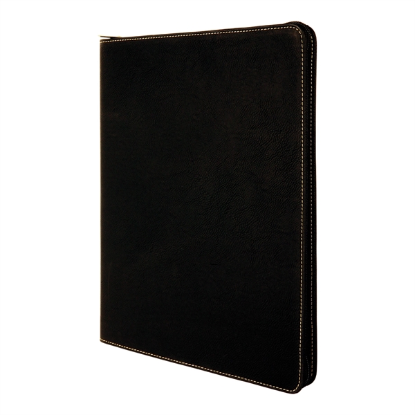 9 1/2" x 12" Leatherette Black/Gold Portfolio with Zipper - 9 1/2" x 12" Leatherette Black/Gold Portfolio with Zipper - Image 1 of 6