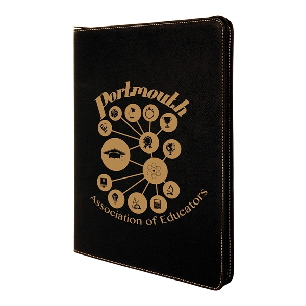 9 1/2" x 12" Leatherette Black/Gold Portfolio with Zipper - 9 1/2" x 12" Leatherette Black/Gold Portfolio with Zipper - Image 2 of 6
