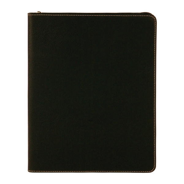 9 1/2" x 12" Leatherette Black/Gold Portfolio with Zipper - 9 1/2" x 12" Leatherette Black/Gold Portfolio with Zipper - Image 3 of 6