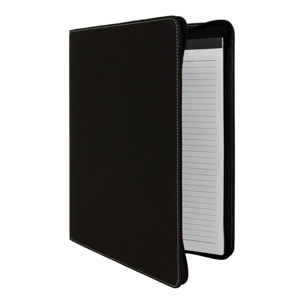 9 1/2" x 12" Leatherette Black/Gold Portfolio with Zipper - 9 1/2" x 12" Leatherette Black/Gold Portfolio with Zipper - Image 4 of 6