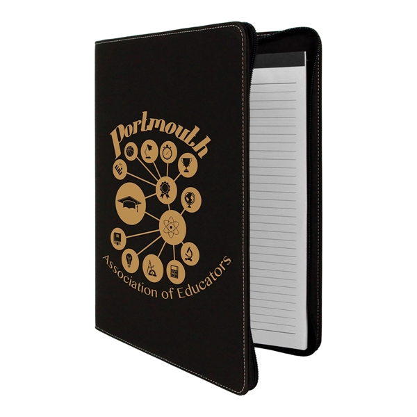 9 1/2" x 12" Leatherette Black/Gold Portfolio with Zipper - 9 1/2" x 12" Leatherette Black/Gold Portfolio with Zipper - Image 5 of 6