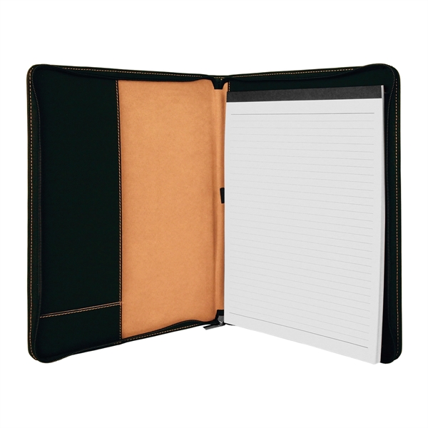 9 1/2" x 12" Leatherette Black/Gold Portfolio with Zipper - 9 1/2" x 12" Leatherette Black/Gold Portfolio with Zipper - Image 6 of 6