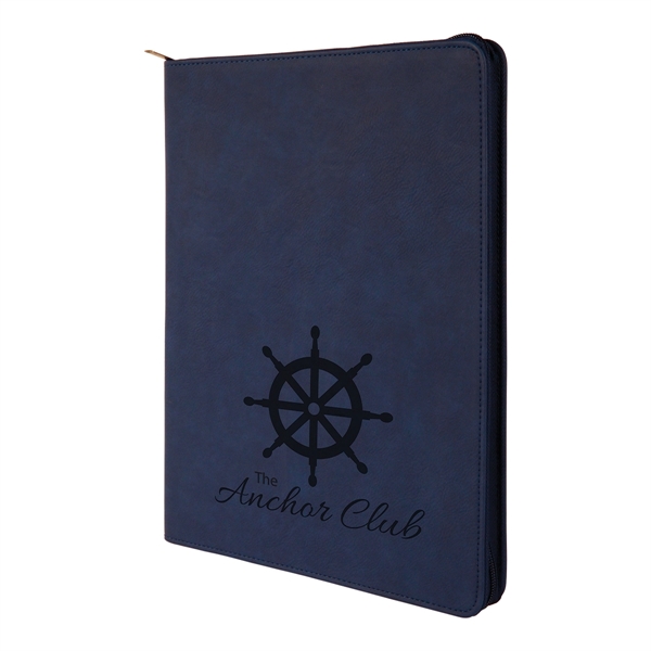 9 1/2" x 12" Leatherette Blue/Black Portfolio with Zipper - 9 1/2" x 12" Leatherette Blue/Black Portfolio with Zipper - Image 2 of 3