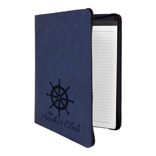 9 1/2" x 12" Leatherette Blue/Black Portfolio with Zipper - 9 1/2" x 12" Leatherette Blue/Black Portfolio with Zipper - Image 3 of 3