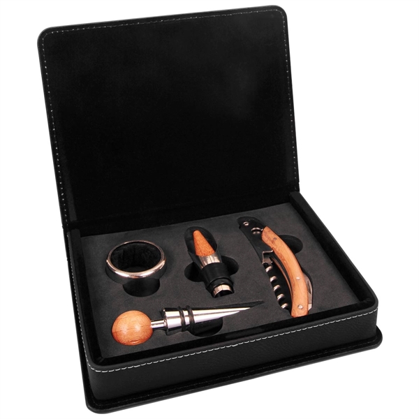 Black Leatherette 4-Piece Wine Tool Set - Black Leatherette 4-Piece Wine Tool Set - Image 0 of 2