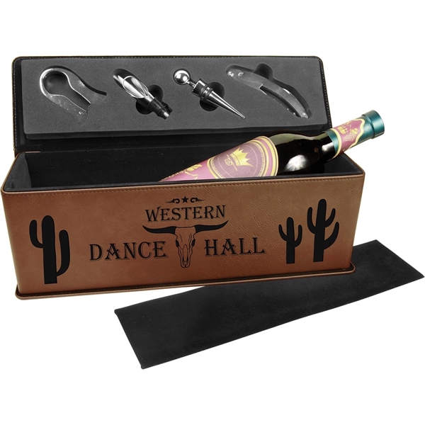 Dark Brown Leatherette Single Wine Box w/ Tools - Dark Brown Leatherette Single Wine Box w/ Tools - Image 0 of 3