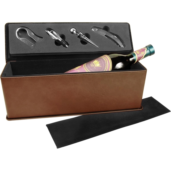 Dark Brown Leatherette Single Wine Box w/ Tools - Dark Brown Leatherette Single Wine Box w/ Tools - Image 1 of 3
