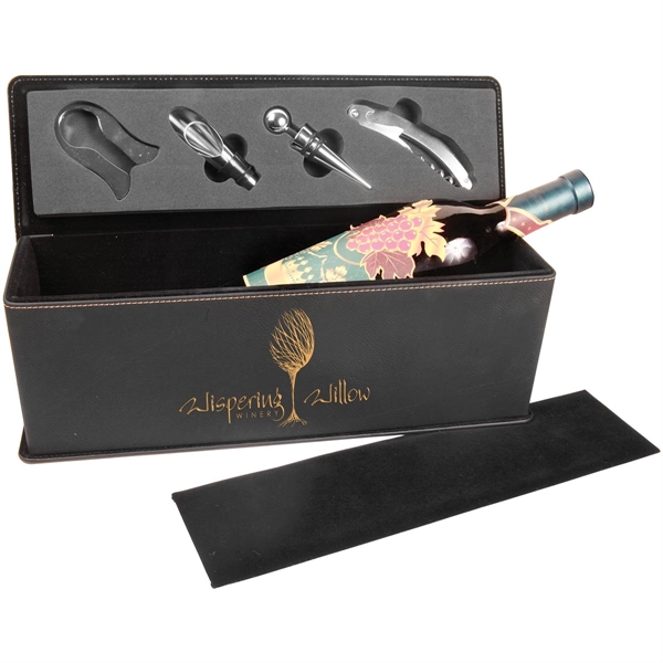 Black Leatherette Single Wine Box w/ Tools - Black Leatherette Single Wine Box w/ Tools - Image 0 of 3
