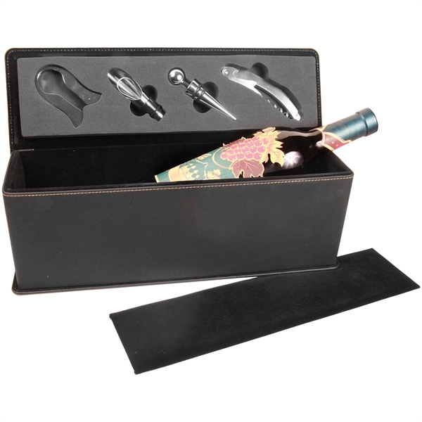 Black Leatherette Single Wine Box w/ Tools - Black Leatherette Single Wine Box w/ Tools - Image 1 of 3