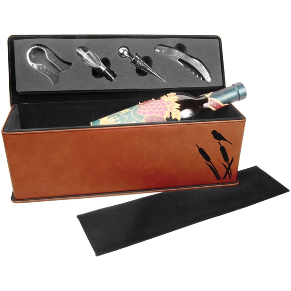 Brown Leatherette Single Wine Box w/ Tools - Brown Leatherette Single Wine Box w/ Tools - Image 0 of 3