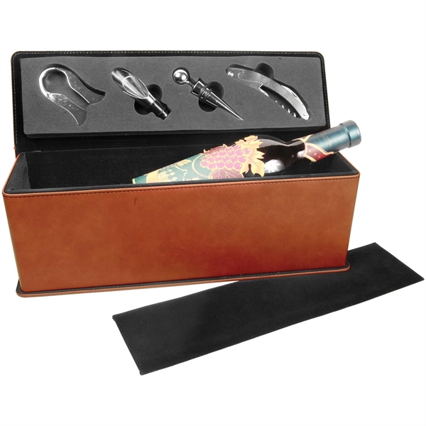 Brown Leatherette Single Wine Box w/ Tools - Brown Leatherette Single Wine Box w/ Tools - Image 1 of 3