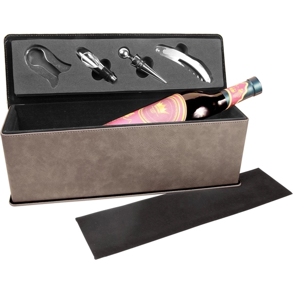 Gray Leatherette Single Wine Box w/ Tools - Gray Leatherette Single Wine Box w/ Tools - Image 1 of 3