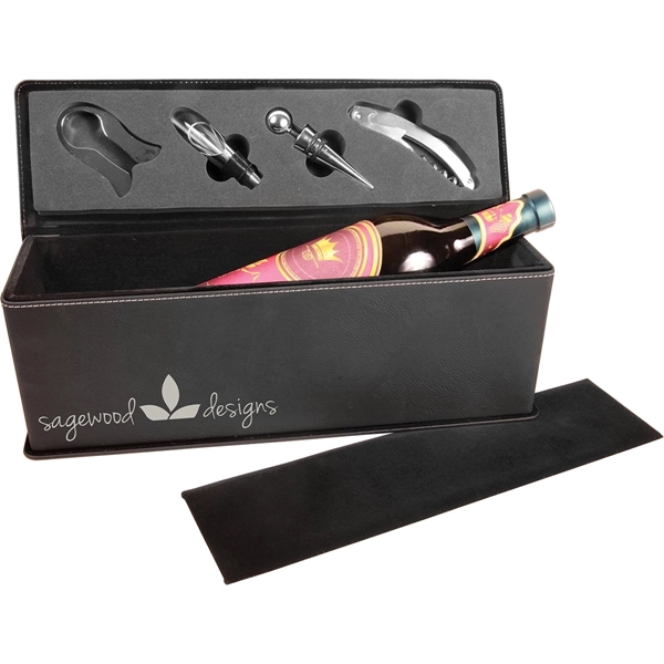 Black Leatherette Single Wine Box w/ Tools - Black Leatherette Single Wine Box w/ Tools - Image 0 of 3