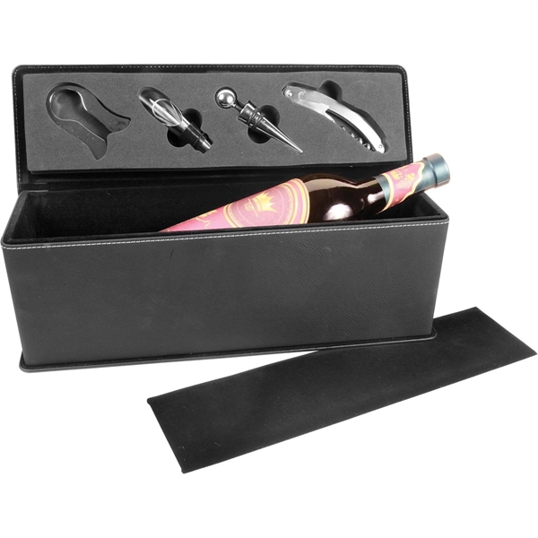 Black Leatherette Single Wine Box w/ Tools - Black Leatherette Single Wine Box w/ Tools - Image 1 of 3