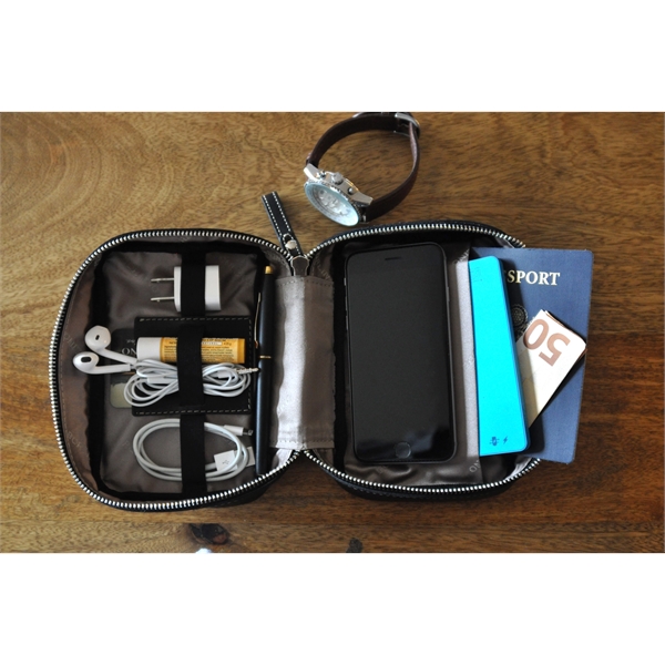 Handmade Calf Leather Carryall Tech Kit 2 - Onyx - Handmade Calf Leather Carryall Tech Kit 2 - Onyx - Image 1 of 4