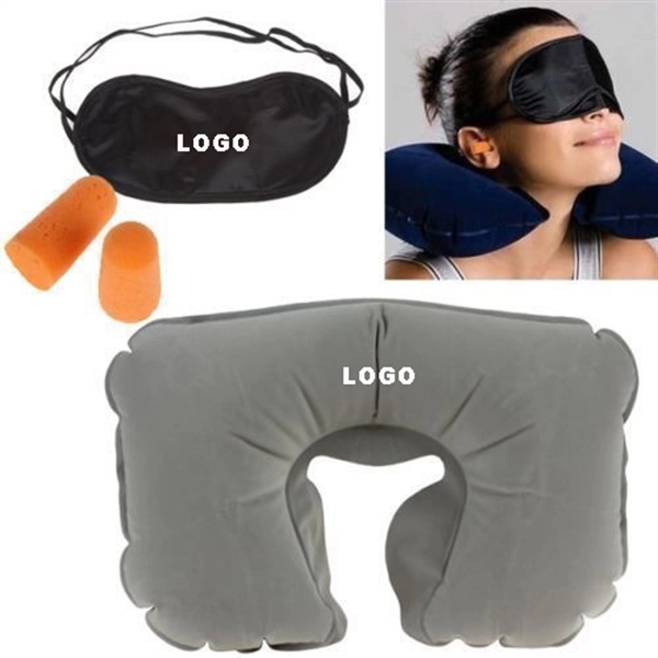 Travel Pillow Kit W/Ear Plugs & Eye Mask - Travel Pillow Kit W/Ear Plugs & Eye Mask - Image 1 of 4