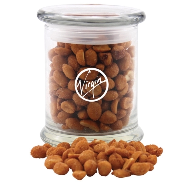 Honey Roasted Peanuts in a Large Round Glass Jar with Lid