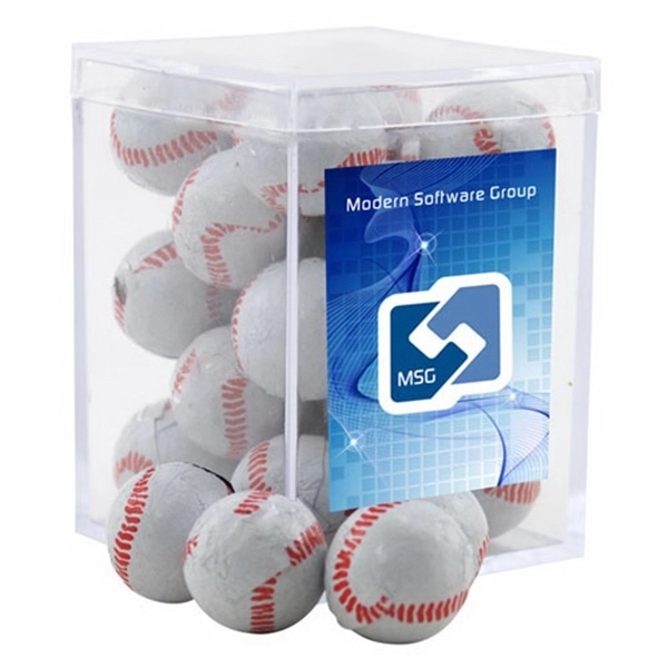 Chocolate Baseballs in a Clear Acrylic Square Box Plum Grove