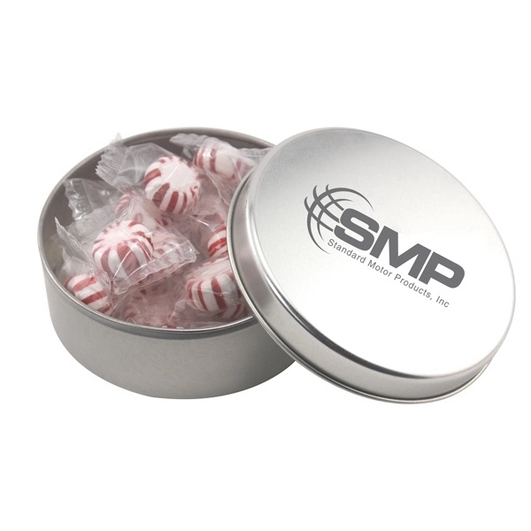 Large Round Metal Tin with Lid and Starlight Peppermints - Large Round Metal Tin with Lid and Starlight Peppermints - Image 0 of 0