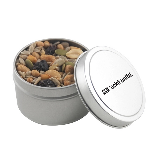 Round Metal Tin with Lid and Trail Mix
