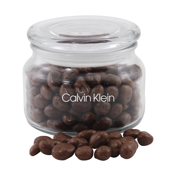 Chocolate Covered Raisins in a Glass Jar with Lid