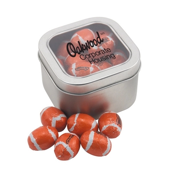 Large Tin with Window Lid and Chocolate Footballs