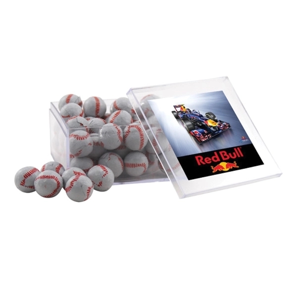 Chocolate Baseballs in a Clear Acrylic Large Box