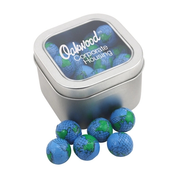 Large Tin with Window Lid and Chocolate Globes