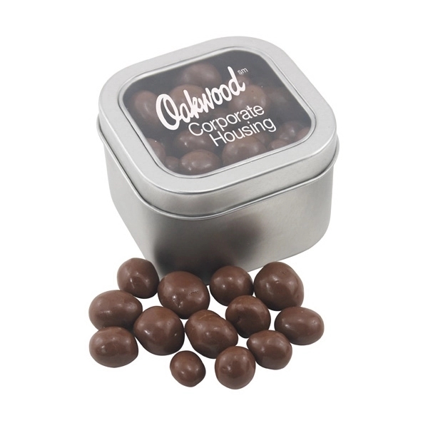 Large Tin with Window Lid and Chocolate Covered Peanuts