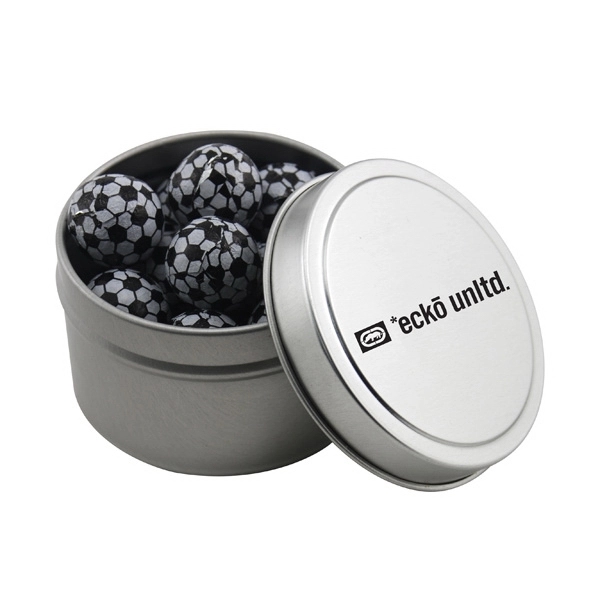 Round Metal Tin with Lid and Chocolate Soccer Balls