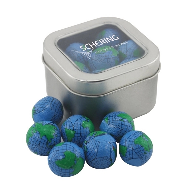 Tin with Window Lid and Chocolate Globes