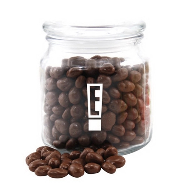 Chocolate Covered Raisins in a Glass Jar with Lid