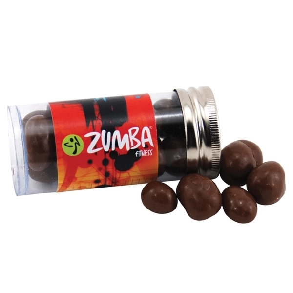 3 " Plastic Tube with Metal Cap-Chocolate Covered Peanuts