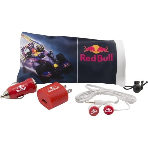 Custom Travel Tech Kit in Full Color Drawstring Bag
