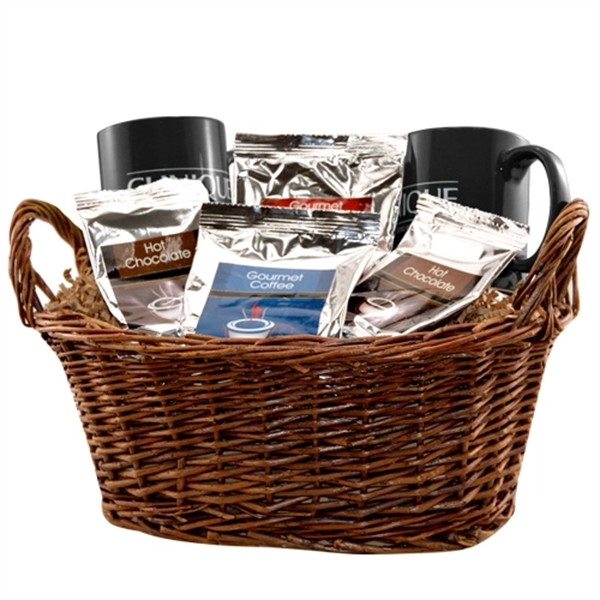 Custom Gift basket with coffee, tea and mugs