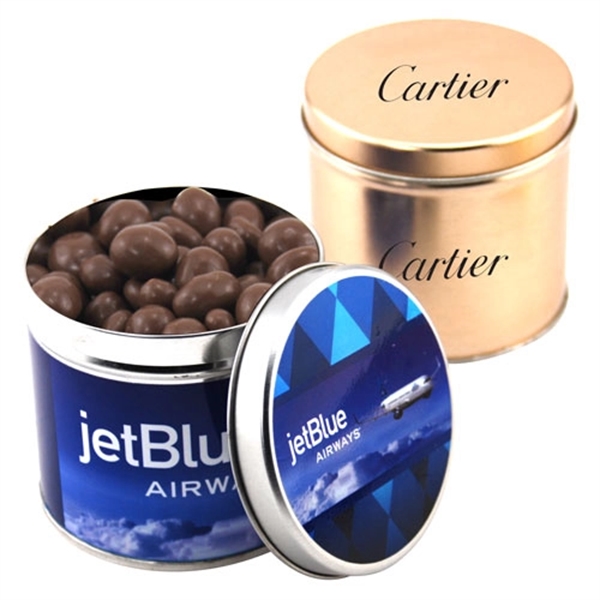 Chocolate Covered Peanuts in a 3.5" Round Metal Tin with Lid