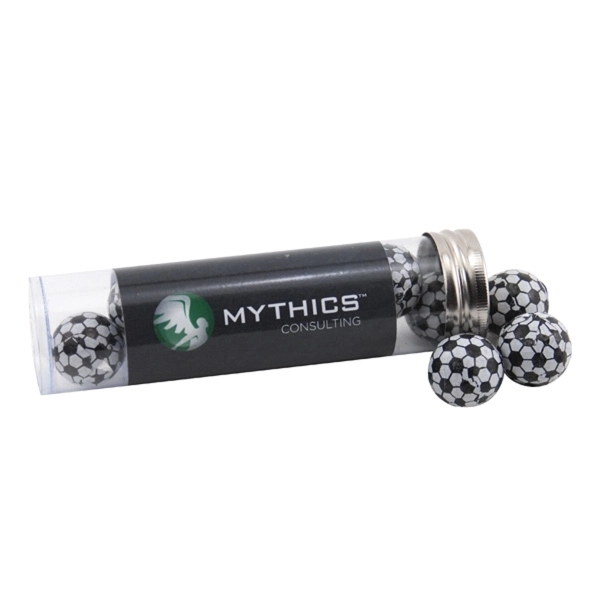 Chocolate Soccer Balls in a 5 " Plastic Tube with Metal Cap