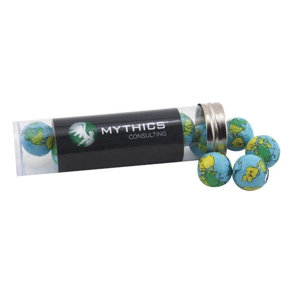 Chocolate Globes in a 5 " Plastic Tube with Metal Cap