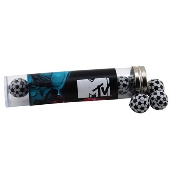 Chocolate Soccer Balls in a 6 " Plastic Tube with Metal Cap