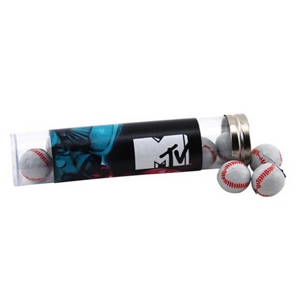 Chocolate Baseballs in a 6 " Plastic Tube with Metal Cap