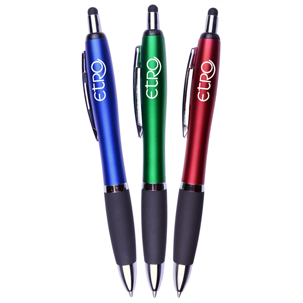 Matte Barrel Ballpoint Pen w/ Rubber Grip and Stylus - Matte Barrel Ballpoint Pen w/ Rubber Grip and Stylus - Image 0 of 3